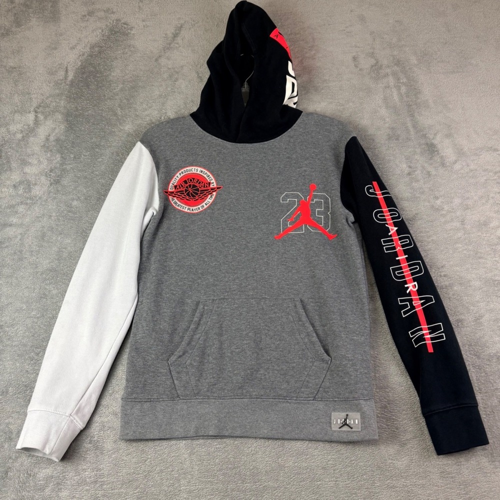 Jordan Kids XL Gray Black Nike Air Colorblock Jumpman Flight Pullover Hoodie
